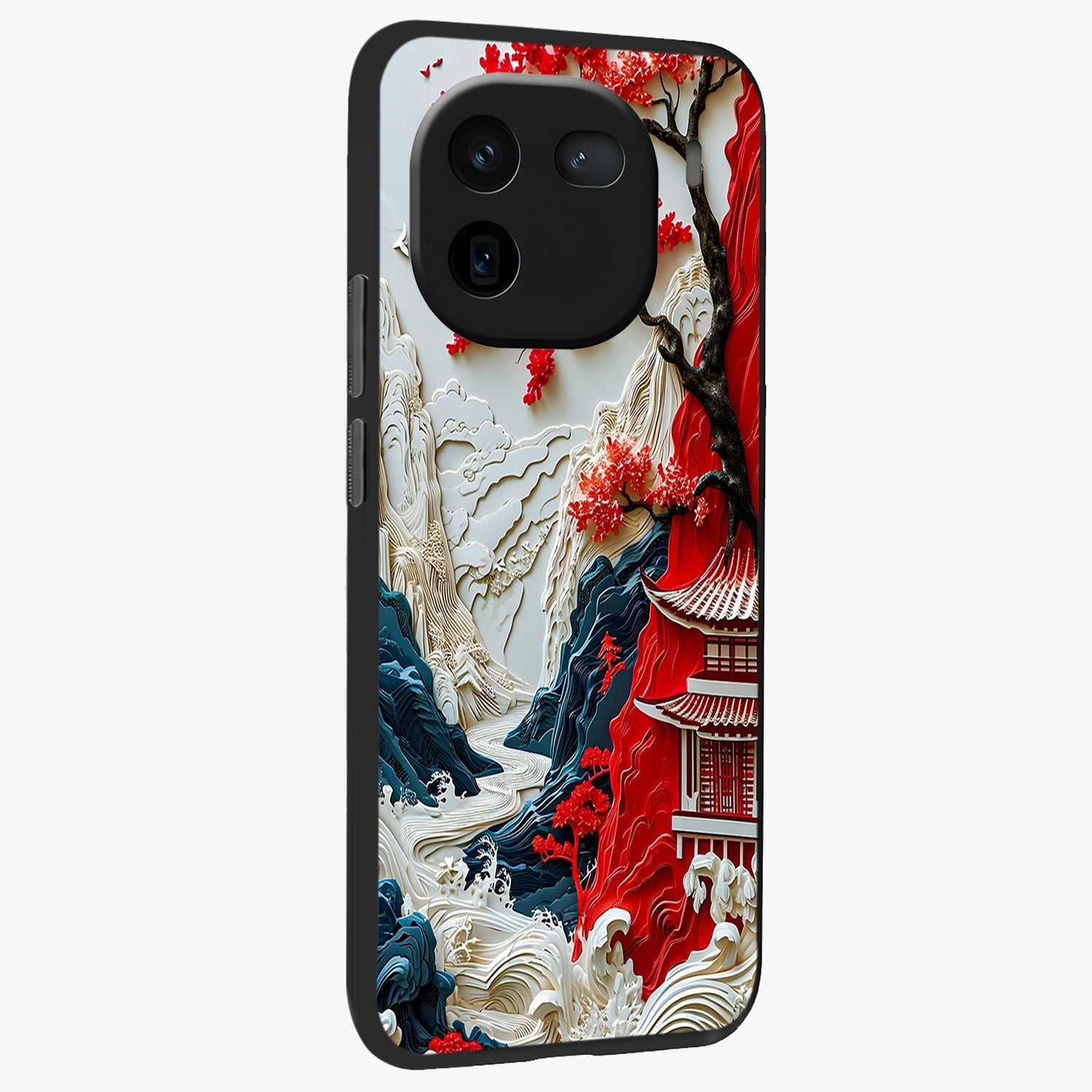 Whispers Of Sakura Waves Glass Case upright view showcasing delicate cherry blossom artwork with elegant nature theme.