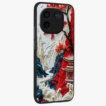 Whispers Of Sakura Waves Glass Case upright view showcasing delicate cherry blossom artwork with elegant nature theme.