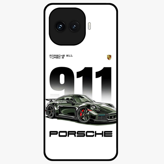 911 Turbo Dominance Glass Case showing clean flat back view with bold 911 sports car artwork and glossy glass finish.