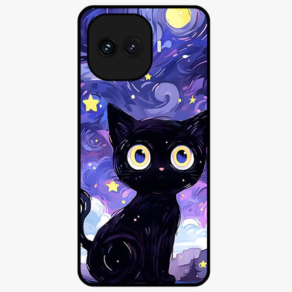Abstract Cat Art Glass Case showing flat back view with artistic cat illustration and glossy glass finish.