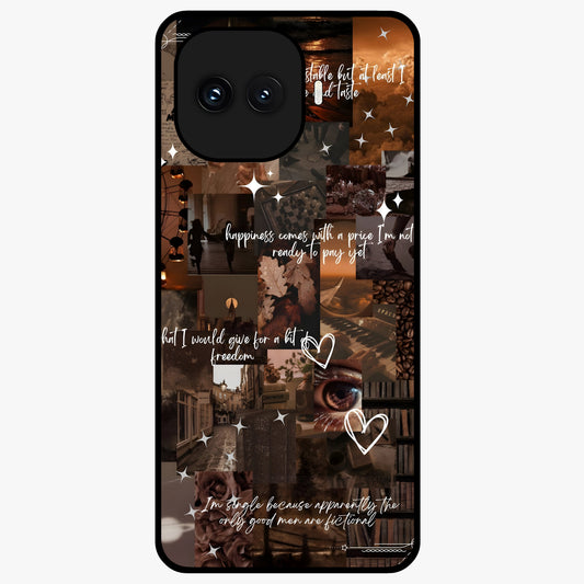 Bittersweet Aesthetic Chaos Glass Case showing flat back view with artistic chaotic aesthetic design and glossy glass finish.