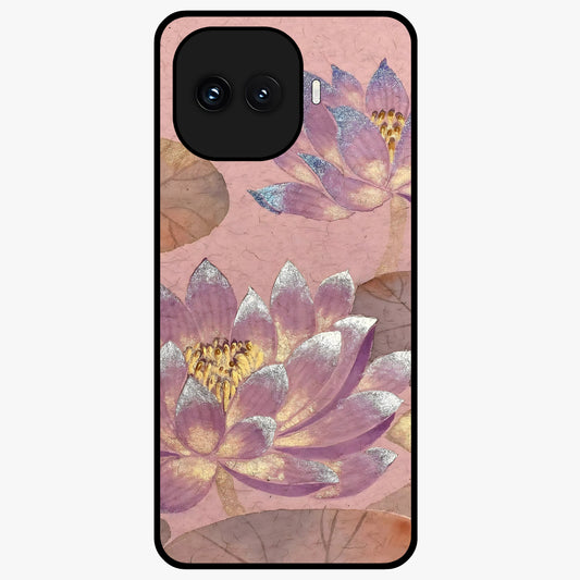 Blossom Mist Lotus Glass Case showing flat back view with serene lotus blossom artwork and glossy glass finish.