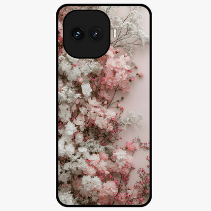 Blush Blossom Cloud Glass Case showing flat back view with dreamy blush cloud blossom artwork and glossy glass finish.