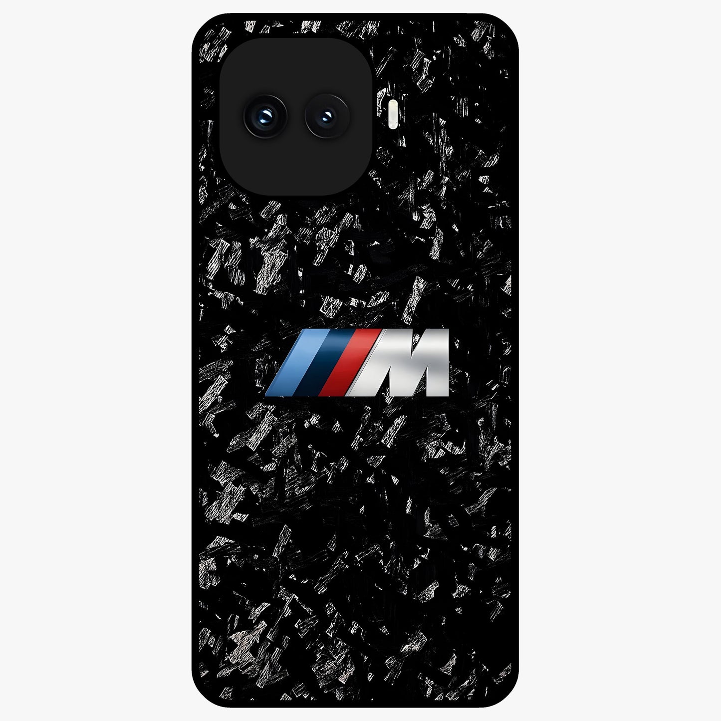 Carbon Speed Mark Glass Case showing flat back view with sporty carbon pattern artwork and glossy glass finish.