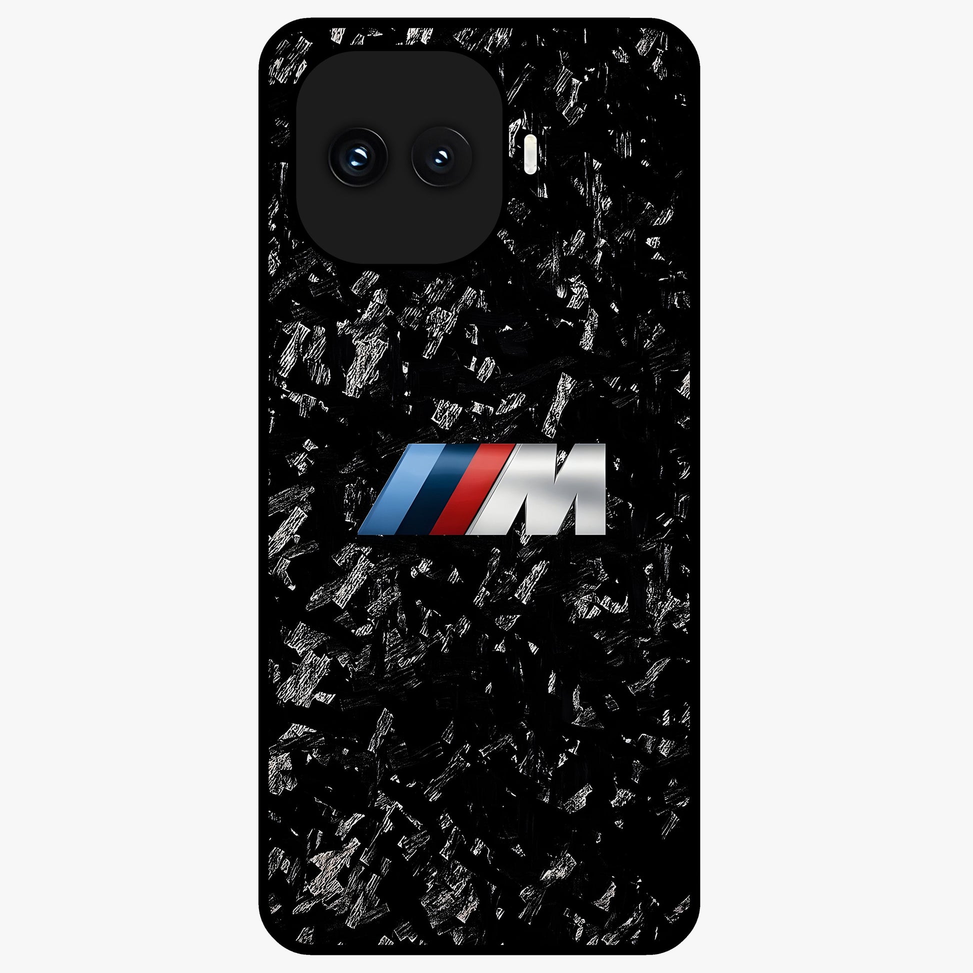 Carbon Speed Mark Glass Case showing flat back view with sporty carbon pattern artwork and glossy glass finish.