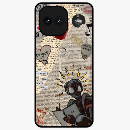 City Dream Sketch Glass Case showing flat back view with artistic city skyline sketch artwork and glossy glass finish.