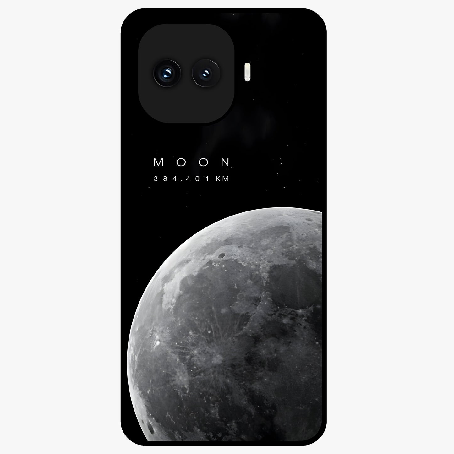 Cosmic Moon Glow Glass Case showing flat back view with glowing moon artwork and glossy glass finish.
