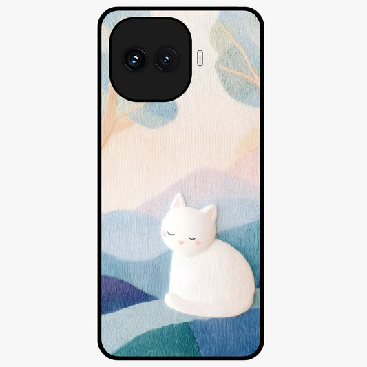 Cotton Dream Cat Glass Case showing flat back view with soft dreamy cat artwork and glossy glass finish.