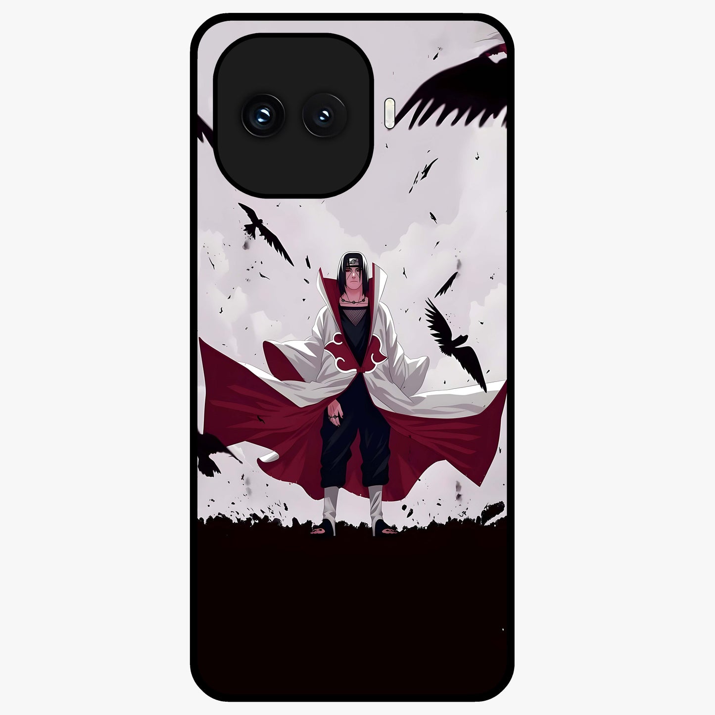 Crimson Crow Ascension Glass Case showing flat back view with mystical crow artwork and glossy glass finish.