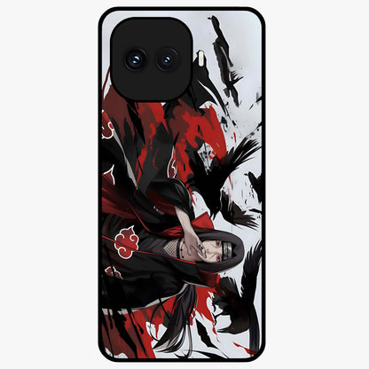Crimson Crow Illusion Glass Case showing flat back view with artistic crow illusion artwork and glossy glass finish.