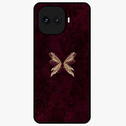 Crimson Fade Butterfly Glass Case showing flat back view with fading butterfly artwork and glossy glass finish.