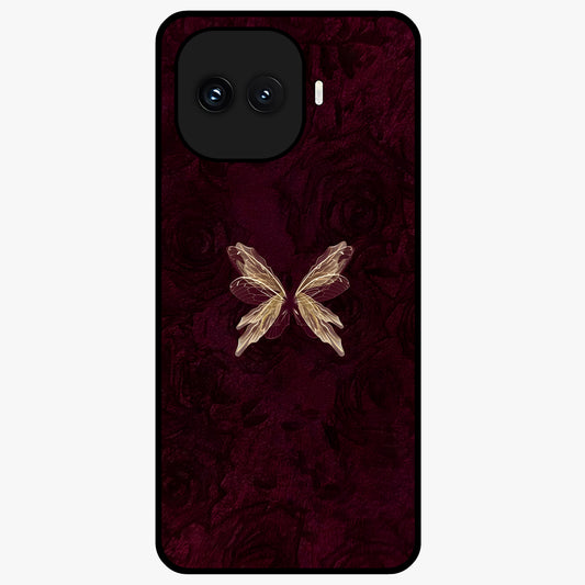 Crimson Fade Butterfly Glass Case showing flat back view with fading butterfly artwork and glossy glass finish.