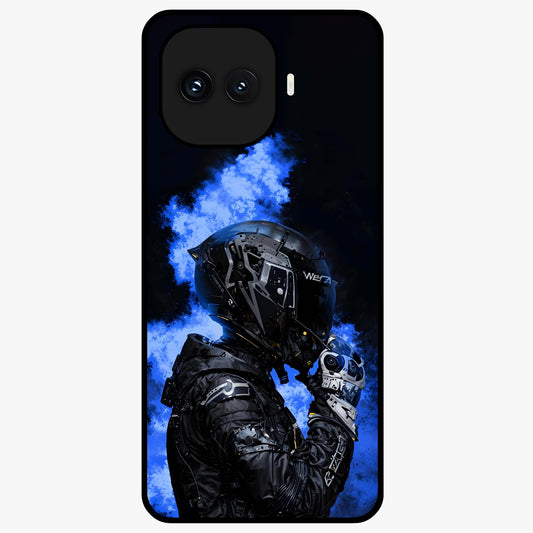Cyber Sentinel Protocol Glass Case showing flat back view with futuristic cyber themed artwork and glossy glass finish.