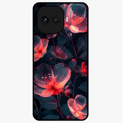 Dark Shade of Flower Glass Case showing flat back view with elegant dark floral artwork and glossy glass finish.