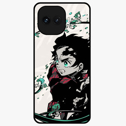 Demon Slayer Glass Case showing flat back view with bold anime inspired artwork and glossy glass finish.