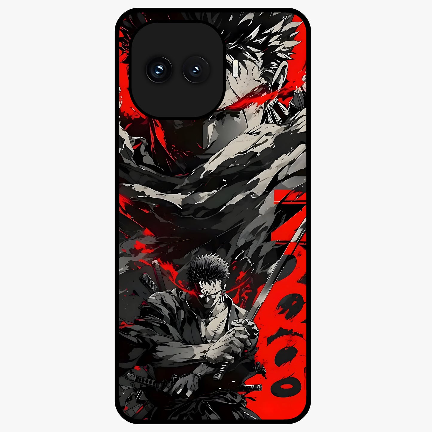 Demon Sword Resolve Glass Case showing flat back view with fierce sword warrior artwork and glossy glass finish.