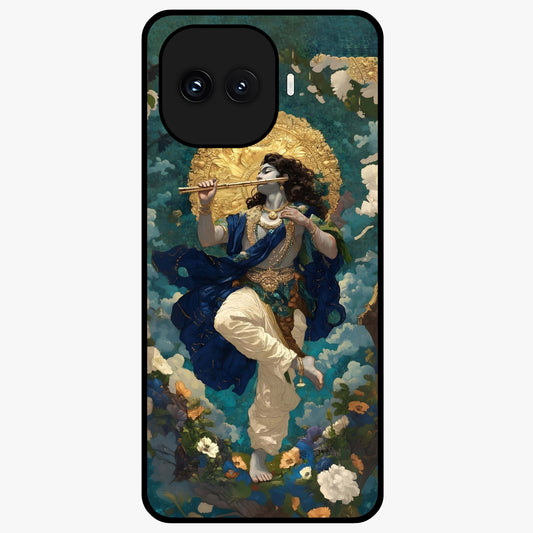 Divine Krishna Art Glass Case showing flat back view with Lord Krishna artwork and glossy glass finish.