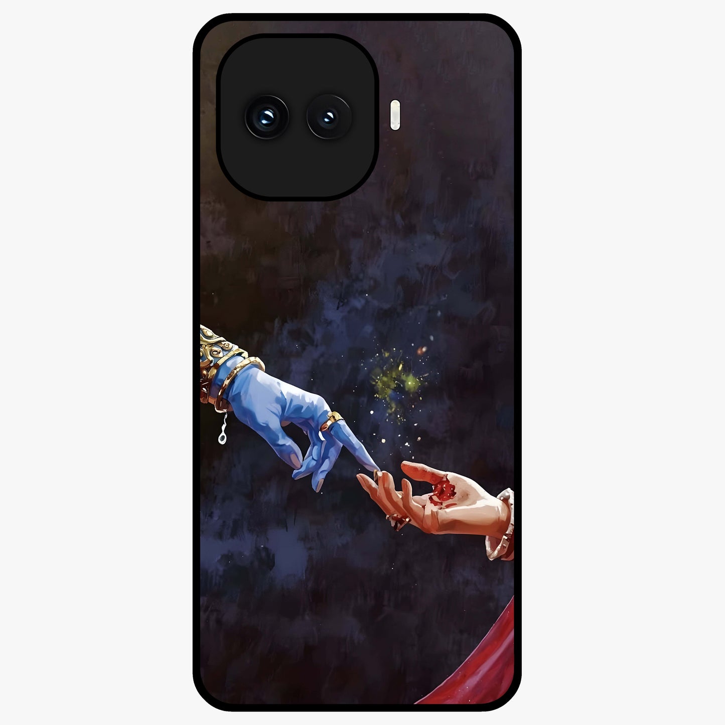 Divine Touch Eternal Glass Case showing flat back view with spiritual themed artwork and glossy glass finish.