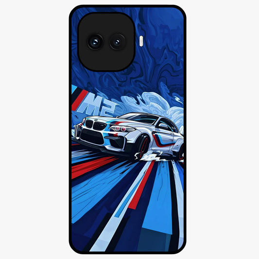Drift Power Rush Glass Case showing flat back view with dynamic racing inspired artwork and glossy glass finish.