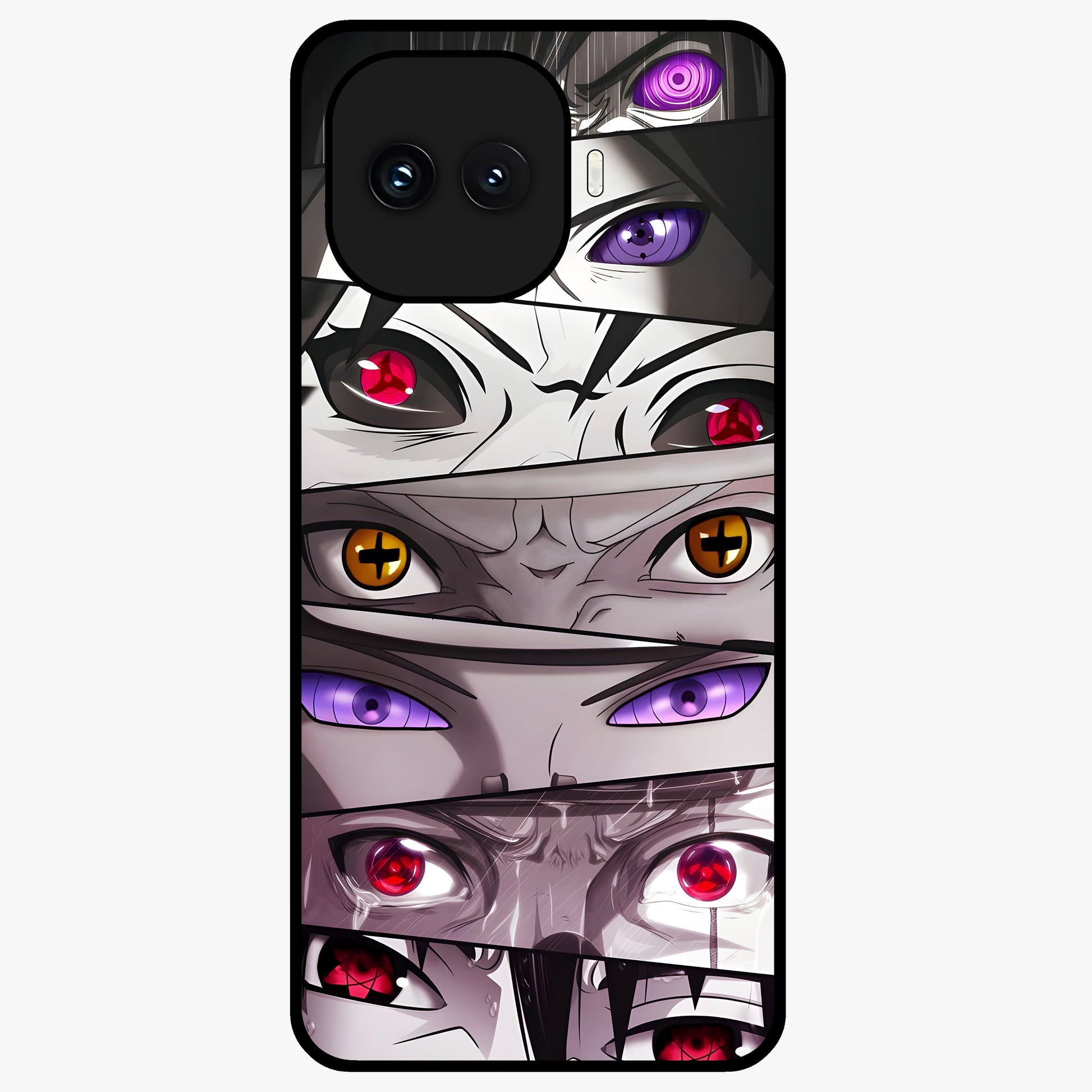 Eyes of Destiny Glass Case showing flat back view with striking eye themed artwork and glossy glass finish.