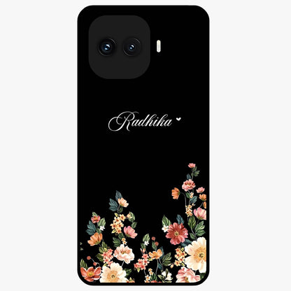 Floral Design With a Custom Personalized Name Glass Case showing flat back view with floral artwork and personalized name design.