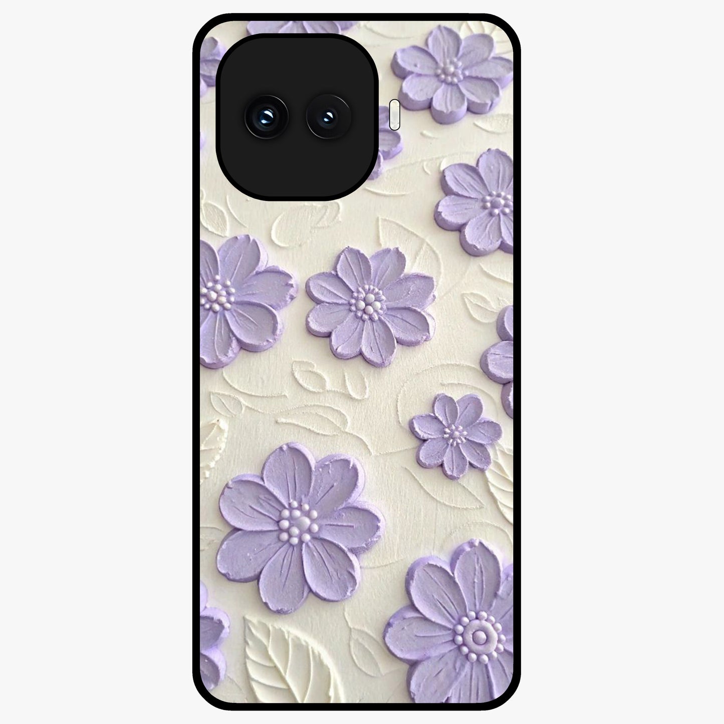 Floral Wall Art With Purple Flowers Glass Case showing flat back view with purple flower artwork and glossy glass finish.