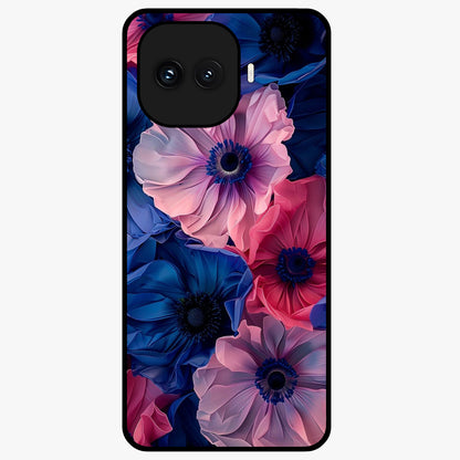 Flower Paper Art Pattern Glass Case showing flat back view with paper cut style floral artwork and glossy glass finish.