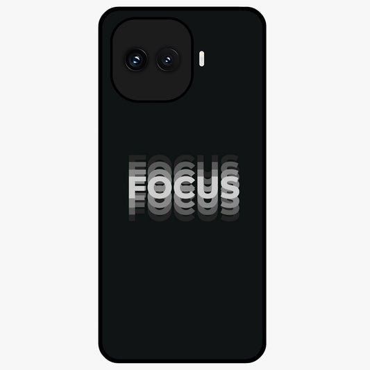 Focus Mode On Glass Case showing flat back view with bold motivational typography design and glossy glass finish.