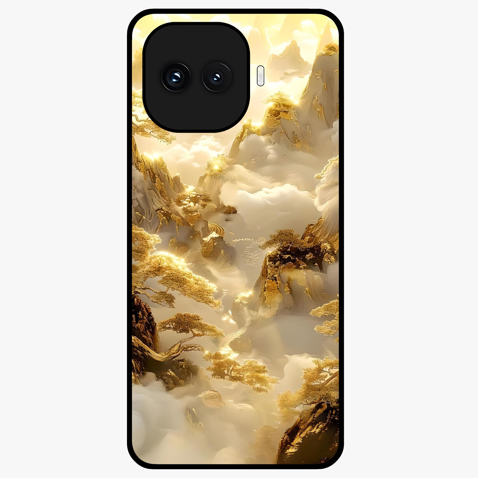 Gates Of Illumination Glass Case showing flat back view with mystical illuminated gate artwork and glossy glass finish.