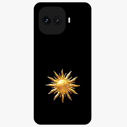 Golden Sun Minimalism Glass Case showing flat back view with minimal golden sun artwork and glossy glass finish.