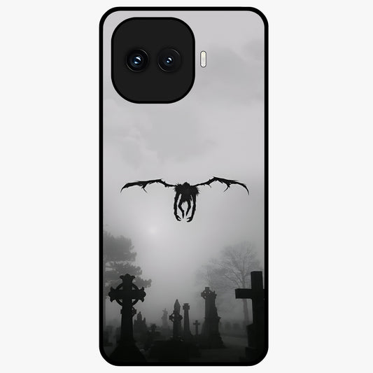 Graveyard Shadow Descent Glass Case showing flat back view with dark graveyard themed artwork and glossy glass finish.
