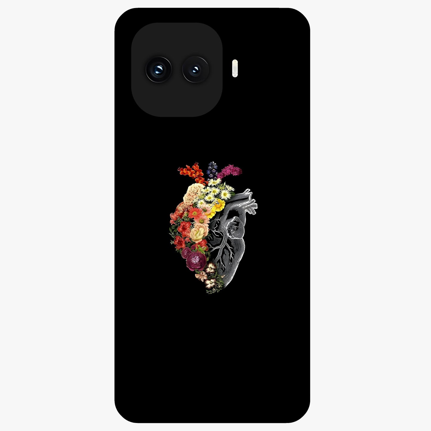 Heart With Flowers Glass Case showing flat back view with heart shaped floral artwork and glossy glass finish.