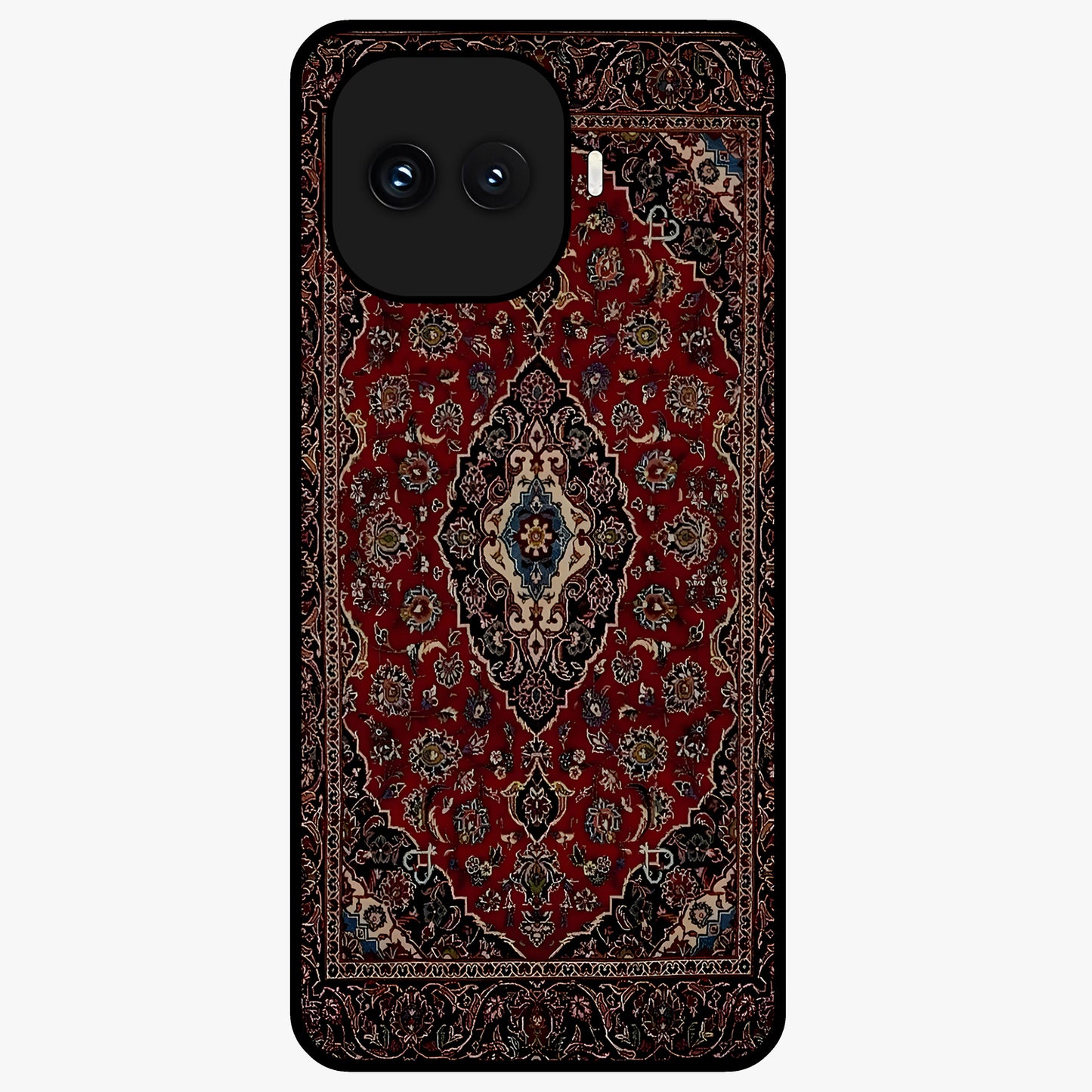 Heritage Carpet Royale Glass Case showing flat back view with ornate Persian carpet inspired pattern and glossy glass finish.