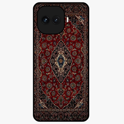 Heritage Carpet Royale Glass Case showing flat back view with ornate Persian carpet inspired pattern and glossy glass finish.