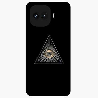 Illuminati Evil Glass Case showing flat back view with mysterious illuminati symbol artwork and glossy glass finish.