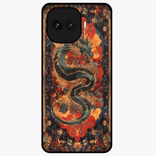 Inferno Dragon Soul Glass Case showing flat back view with fiery dragon artwork and glossy glass finish.
