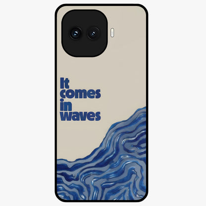 It Comes In Waves Quote Glass Case showing flat back view with inspirational wave themed quote artwork and glossy glass finish.
