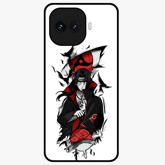 Itachi Sharingan Glass Case showing flat back view with powerful anime eye artwork and glossy glass finish.