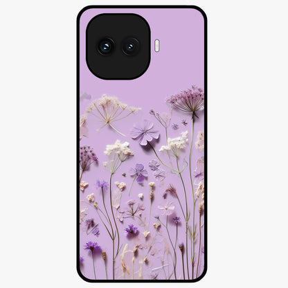 Lavender Blossom Dream Glass Case showing flat back view with soft lavender floral artwork and glossy glass finish.