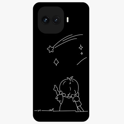 Line Art Girl With Shooting Stars Glass Case showing flat back view with minimal line art girl and shooting stars illustration and glossy glass finish.