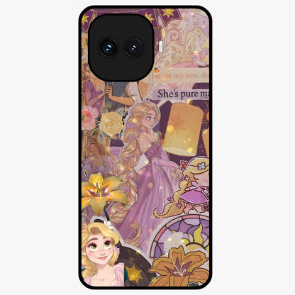 Magical Tangled Dream Glass Case showing flat back view with dreamy tangled artwork and glossy glass finish.