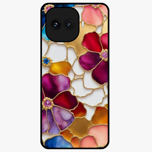 Marble Flower Pattern Glass Case showing flat back view with marble texture floral artwork and glossy glass finish.