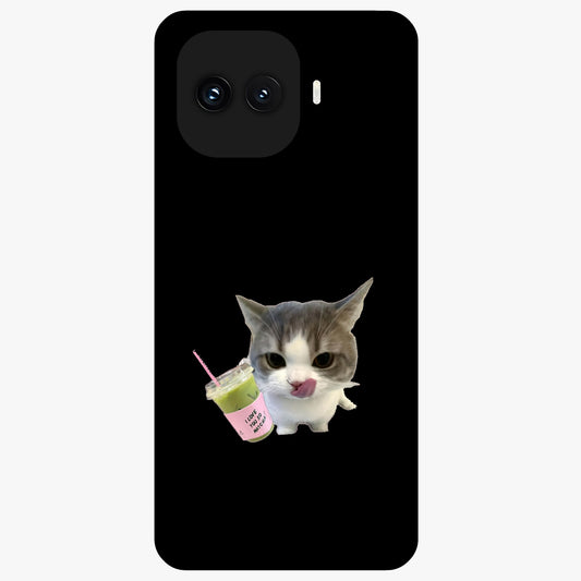 Matcha Cat Style Glass Case showing flat back view with cute matcha themed cat artwork and glossy glass finish.