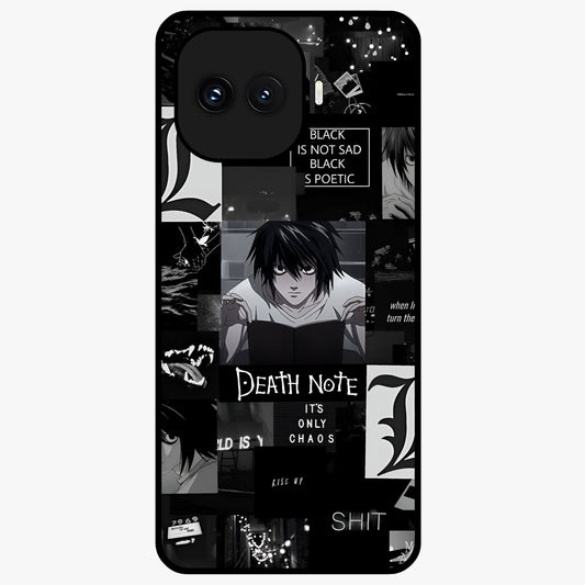 Midnight Chaos Mind Glass Case showing flat back view with abstract dark themed artwork and glossy glass finish.