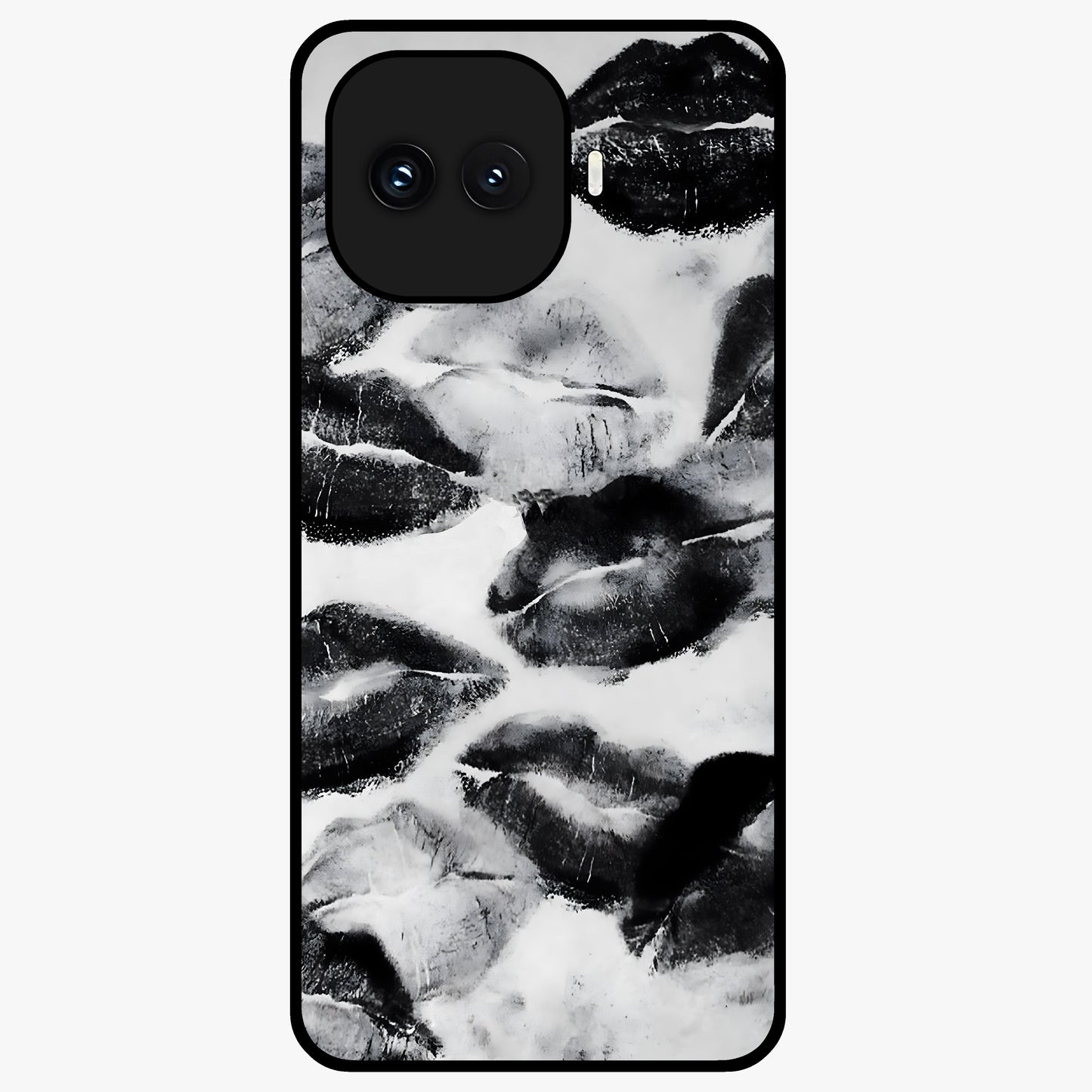Midnight Kiss Marks Glass Case showing flat back view with lipstick kiss mark artwork and glossy glass finish.