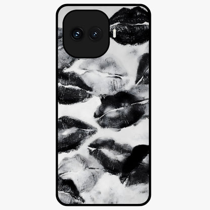 Midnight Kiss Marks Glass Case showing flat back view with lipstick kiss mark artwork and glossy glass finish.