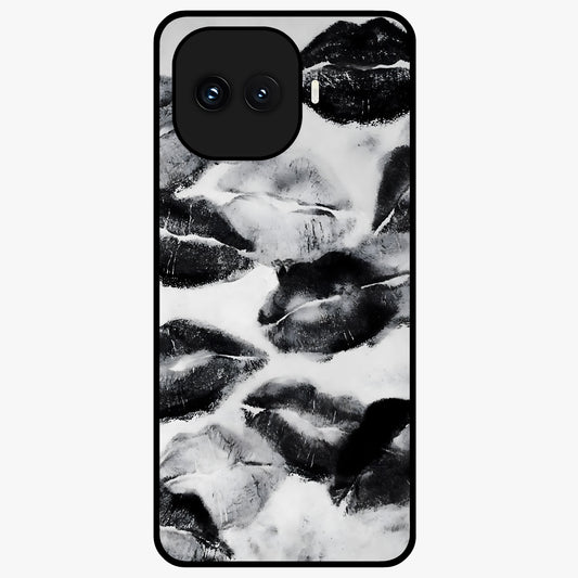 Midnight Kiss Marks Glass Case showing flat back view with lipstick kiss mark artwork and glossy glass finish.