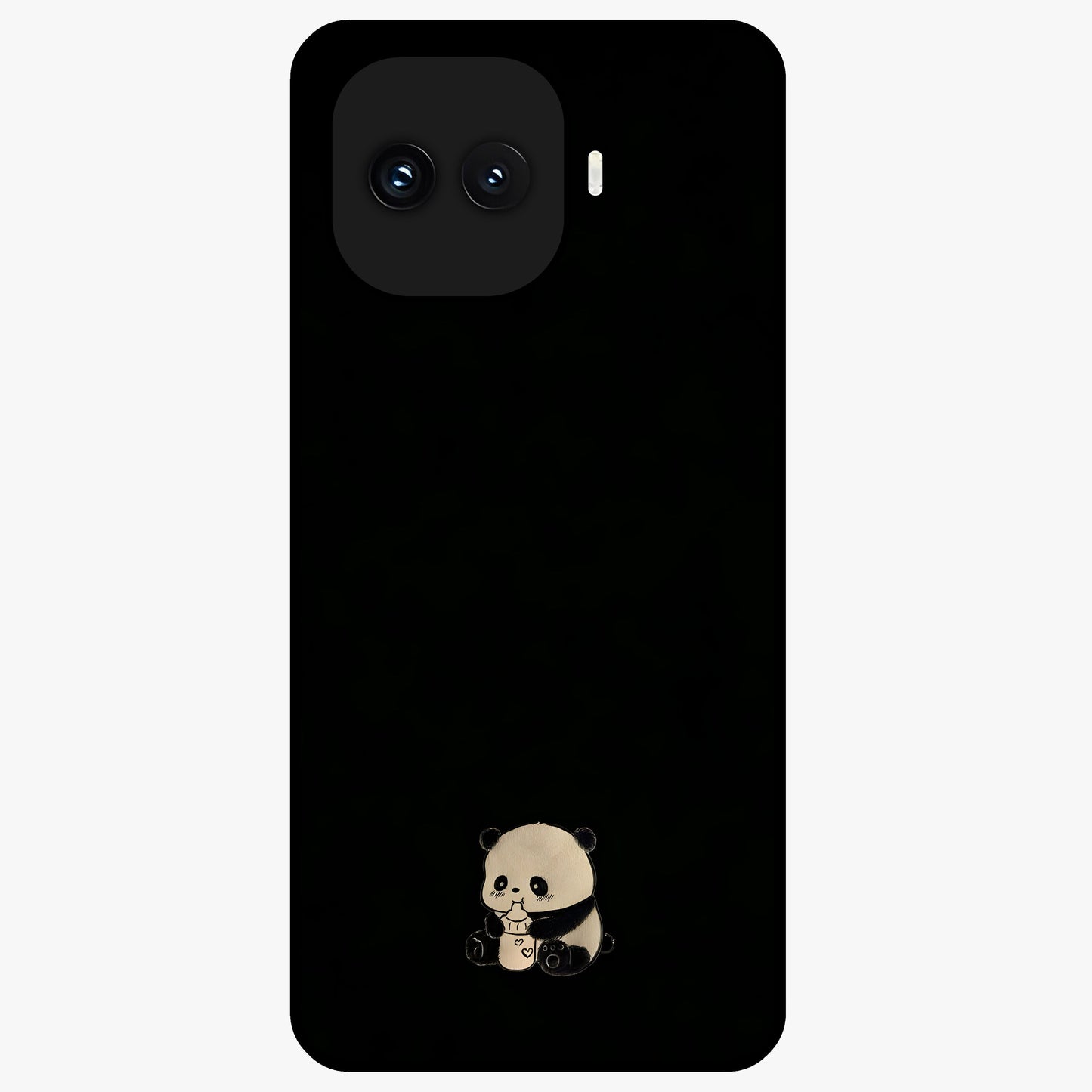 Midnight Panda Love Glass Case showing flat back view with cute panda themed artwork and glossy glass finish.