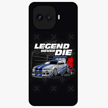 Midnight Racing Legacy Glass Case showing flat back view with sleek racing inspired artwork and glossy glass finish.