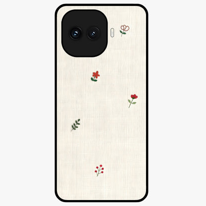 Minimal Petal Whispers Glass Case showing flat back view with soft minimal floral artwork and glossy glass finish.